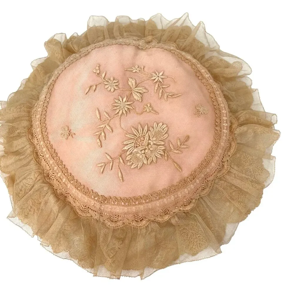 vintage French country Victorian lace detailed embroidery ruffled edges pillows
